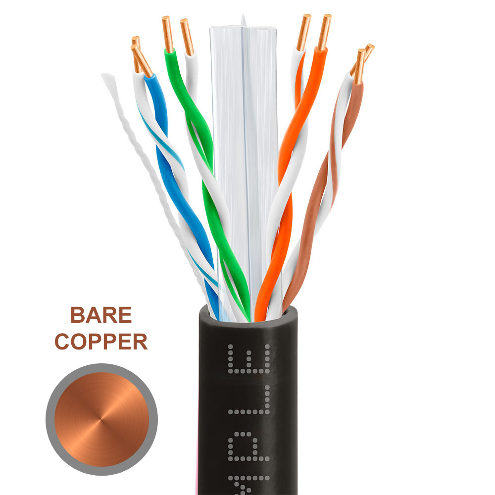 Cat6 Bulk Ethernet Cable 23AWG Bare Copper 550MHz 1000 Feet Black